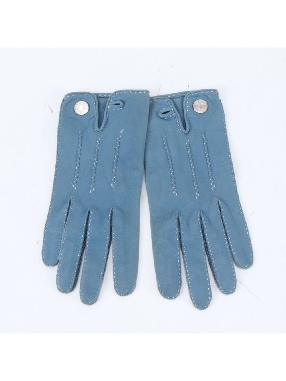 Hermes Sellier Lambskin Leather Gloves 6.5 Blue